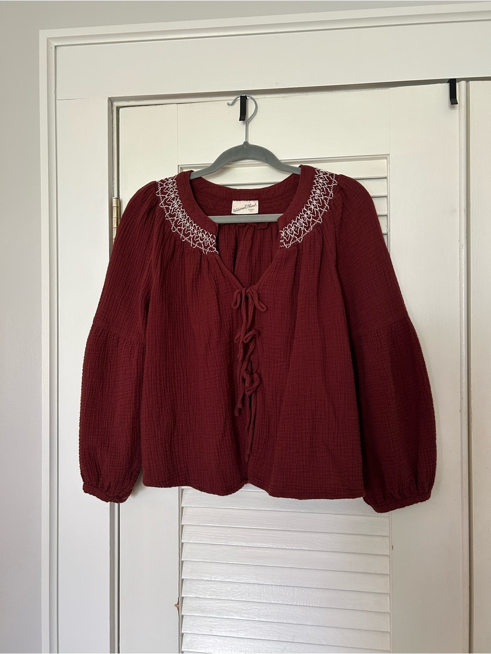 Target Universal Thread Burgundy Peasant Blouse with Embroidered Neckline